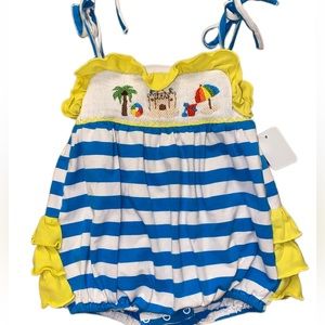 Smocked Polkadot Beach Embroidered Romper